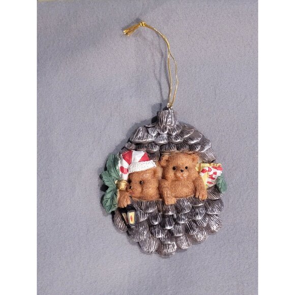 Vintage Scott’s Pine Cone 4" Christmas Ornament Brown Bear Cubs - Picture 2 of 4